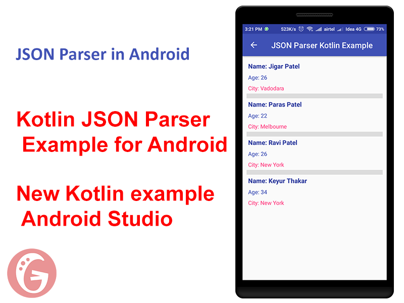 Kotlin JSON Parser Example for Android - Galleonsoft